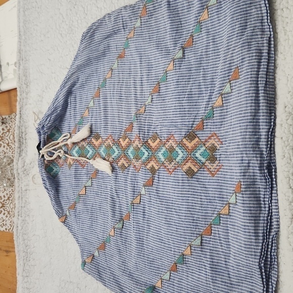 Striped Embroidered Tank Top with Tassel Tie Bohemian 100%Cotton Large - Picture 11 of 11